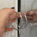 Large silver hoop earrings featuring textured snake pattern and modern metallic finish - 115# Silver Earring Post - Silver
