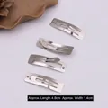 Set of four silver stainless steel snap hair clips in rectangular shape 4.8cm length - Silver Rectangle 5cm