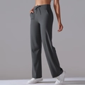 High-waist wide-leg drawstring sweatpants in charcoal grey with side pockets for yoga - Dark Gray