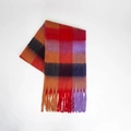 Winter mohair scarf with warm multicolored plaid pattern and tassel fringe details - Purple Red Orange Plaid