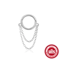 Orecchino a cerchio in argento sterling S925 lucido con doppia nappa a catena - Stile a Doppia Catena / Argento