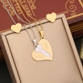 Close-up of heart and key pendant jewelry set with LOVE YOU engraving in a gift box - Love You Heart Key Puzzle Style (7#)