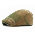 Classic wool plaid beret in brown, green and beige patterns with a stiff brim - Fits 55-59CM Head Circumference / Style 4-Khaki