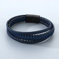 Bracciale multistrato uomo in pelle intrecciata blu navy con perline e chiusura magnetica - Metallo Nero Pelle Blu (KB205300-JR)