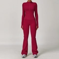 Set yoga bordeaux da donna con giacca slim e pantaloni sportivi a zampa - Taglia S / Top E Pantaloni / Rosso Lampone