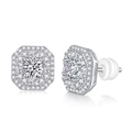Square-cut sparkling lab-grown diamond stud earrings in S925 sterling silver - E13514-Octagonal Pavé Halo with GRA Certificate