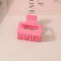 Matte pink rectangular hair claw clip with hollow design for thick hair styling - Bulk Packaging / Deep Pink