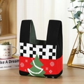 Borsa tote natalizia in maglia con motivo albero verde e manico a scacchiera - Albero di Natale