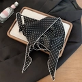 Polka dot silk scarf with scalloped white edges and nice moment woven label detail - Korean Style Polka Dot Triangle Silk Scarf
