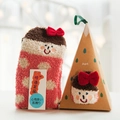Pink coral fleece Christmas socks with 3D red bow in a triangle gift box - Adult (No Gift Box) / Pink Girl/Bear
