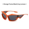 Futuristic cat eye sunglasses featuring bright orange frames and dark grey lenses - Orange Frame Grey Lens