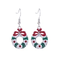 Christmas wreath earrings with red berries and bowknot in festive colorful alloy - 50. Floral Wreath Earrings