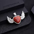 Angel wings heart necklace with reddish brown goldstone pendant in silver setting - Gold Sandstone