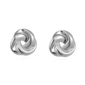 Polished silver knot stud earrings in 18k stainless steel with triple twist design - Oval Twist Steel