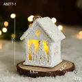 Mini casa de Navidad blanca con LED y textura de nieve sobre base de madera real - ABZT7-1 Pequeño/Doble Ventana Techo Plano