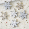 Silver snowflake Christmas tree ornaments with glitter and geometric textures, set of 6 - Silver Snowflake 6-Piece Set
