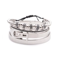 Detail of 4pcs men's jewelry set with Roman numeral cuff and black zircon beaded bracelet - Crown Skull Roman Numerals Bracelet Combination (Style 1) / White Gold