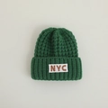 Dark green knitted baby winter hat with NYC logo patch for boys and girls - 44-48cm(8M-2Y) / Green NYC Knit