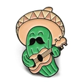 Broche en émail cactus mignon avec sombrero et guitare pour décoration de col - Cactus de Style Mexicain