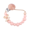 Pink silicone and natural wood bead pacifier clip for baby soothing and teething - Light Pink