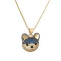Gold-plated Shiba Inu pendant necklace with colorful micro-pave crystals on box chain - Blue (CN001792YH)