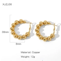 Boucles d'oreilles créoles perlées en cuivre plaqué or avec finition mate de 38mm - Boucles d'Oreilles Créoles Sphériques Mates (NYH-XJZJ36)