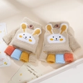 Beige children's knitted flip-top gloves with cute bunny design and multi-color finger tips - 4-10 Years / Rabbit-Beige