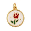 Golden brass tulip flower pendant with white enamel inlay for DIY jewelry making - Gold Round White Tulip