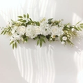 Artificial white rose and hydrangea flower runner with green leaves for wedding decor - White