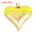 Large heart pendant featuring gold metal base and vibrant yellow enamel coating - Drip Heart Green Large