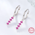 Detail of 925 sterling silver hoop earrings featuring four fuchsia pink gemstones - Silver/Red