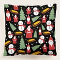 Funda de cojín negra de Navidad con motivos festivos Papá Noel, muñeco y árbol - Estilo 11-Estampado navideño negro / 45x45 cm