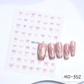 Self-adhesive nail sticker MO-352 featuring pink bows and 5D silver rhinestones - Pink Crystal Diamond Bow / MO-352