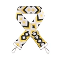 Detailed view of yellow geometric diamond embroidered strap with silver metal buckles - 3.8CM / Yellow Black (Gold Buckle)