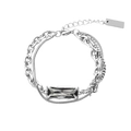 Silver multilayer Cuban link and snake chain bracelet with grey crystal stone focal point - Multi-layer Bracelet