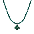 Elegante collana di perle a quadrifoglio verde con dettagli argento e pietra preziosa - Argento 925 / Oro Bianco Quadrifoglio Verde (DY190991)