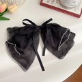 Elegant large black double-layered organza bow hair claw clip for women's hairstyles - Mesh Bow Spring Clip / Black