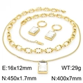 Golden titanium steel jewelry set with emerald glass gems including dual necklaces and hoops - Gold-White Stone (KS215424-LX)