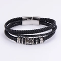 Men's multi-layer black braided leather bracelet with vintage silver magnetic clasp - Small Accessories