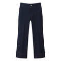 Women's dark blue straight leg trousers with high waist and orange contrast stitching detail - XS / Pants