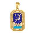 Close-up of golden celestial pendant with blue enamel and white zircon inlays - HD-12 (Shooting Star)