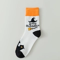 Halloween pumpkin crew socks in white with orange trim and witch hat scary slogan - 08 Pumpkin-White Witch Broom