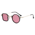 Fashionable asymmetric sunglasses with pink lenses and black square-round frames - Black Frame Pink Lens