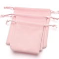 Soft pink velvet jewelry pouches with ribbon drawstrings in various sizes for storage - Small 70*85mm / Pink