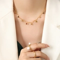 Elegant 18K gold plated titanium necklace with vibrant colorful zircon stones - 40+5cm / Gold