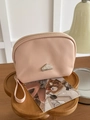 Mini semi-circle nude pink leather lipstick pouch with zipper and wrist strap - Pink