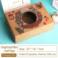 Christmas kraft paper cupcake box with festive prints and transparent window, 21x15x7cm - Gingerbread Man / Large (6-count) / Brown Kraft