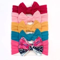 Detail of 5-piece baby headbands set featuring textured bows and floral nylon bands - Burgundy+Pink+Yellow+Navy+Rose Red (5Pcs Set)