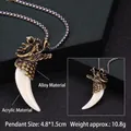Collana con ciondolo a zanna di lupo e testa di drago vintage con finitura in bronzo - Dente di Lupo n. 28 + Catena in Acciaio da 70cm