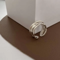 Minimalist silver multi-layered wrap ring with pearl accents on a white cube display - Multi-layer Wrap Open Ring (J2825)